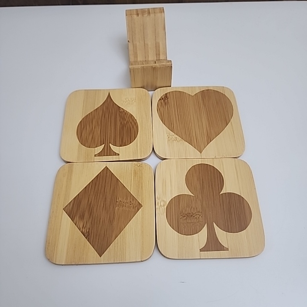 MCM Style Card Suit Wooden Coasters‎ And Stand -poker Games Party